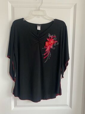 E.k Clothing ballroom dance practice wear w/Red Floral Rhinestone Accent